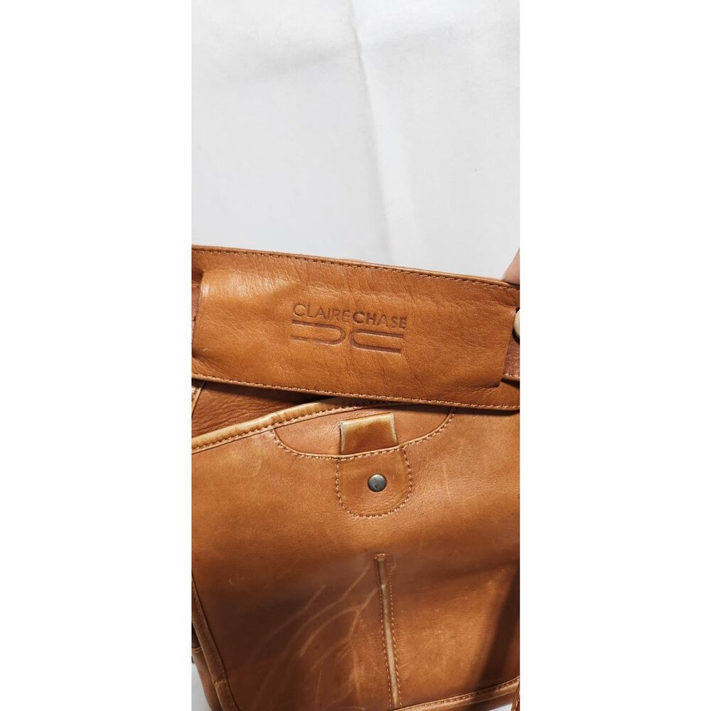 Claire Chase Manbag Saddle Tan Leather Crossbody Strap Beautiful Patina - Picture 8 of 11
